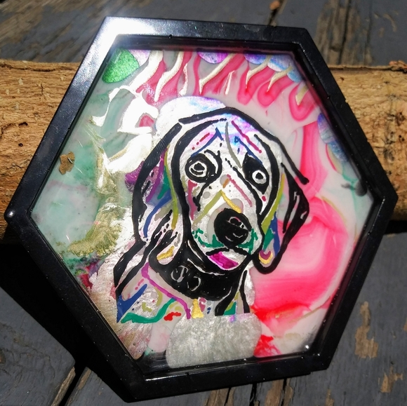 Hand Drawn Artisan Dog Coaster Epoxy Resin - Picture 4 of 11